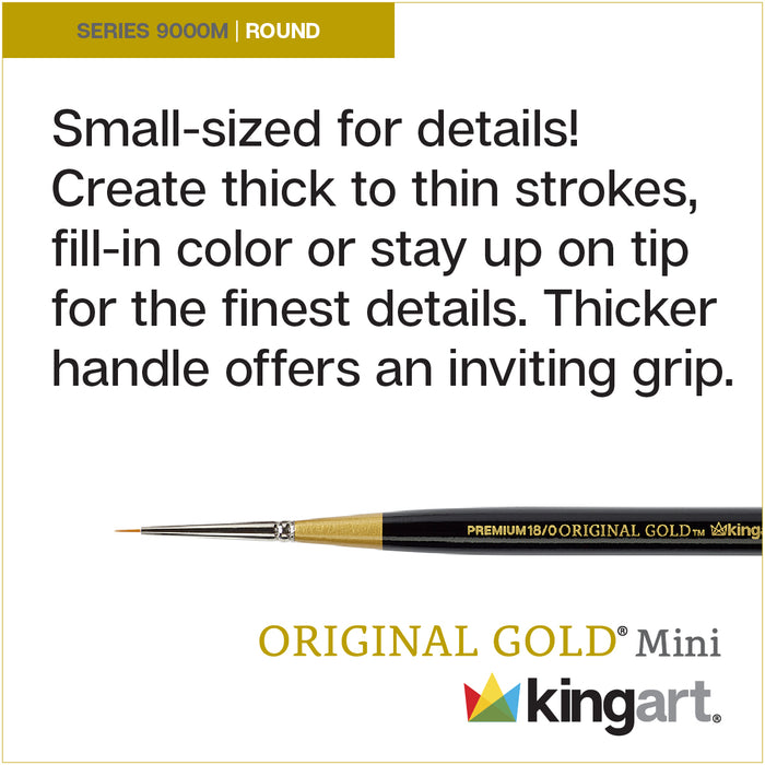 KINGART® Original Gold® 9000M Round Mini Handle Micro Detail Series, Premium Golden Taklon Multimedia Artist Brushes -  - KINGART