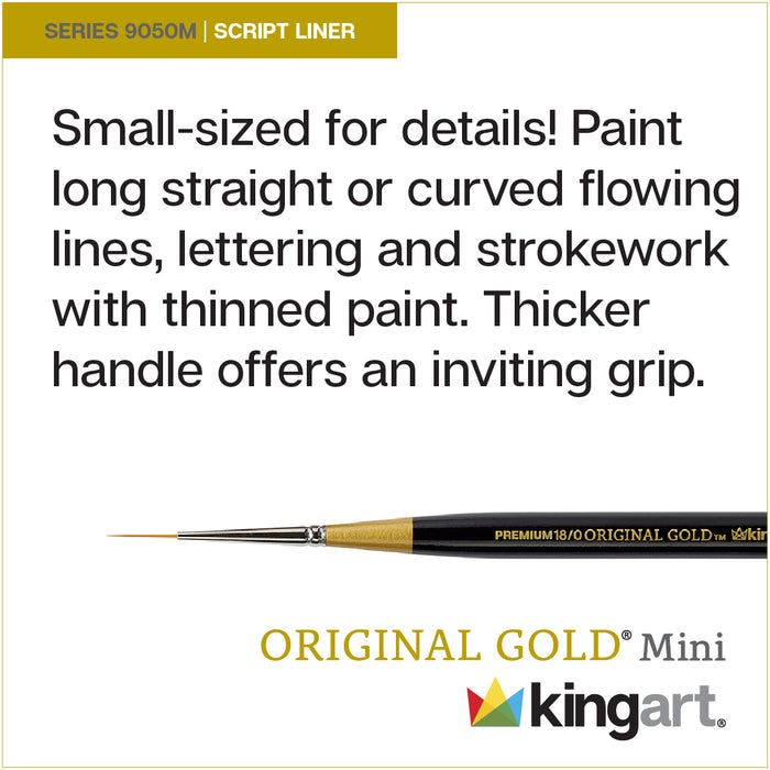 KINGART® Original Gold® 9050M Script Liner Mini Handle Micro Detail Series, Premium Golden Taklon Multimedia Artist Brushes -  - KINGART