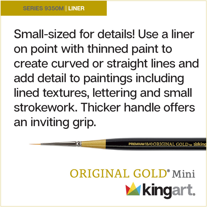 KINGART® Original Gold® 9350M Liner Mini Handle Micro Detail Series, Premium Golden Taklon Multimedia Artist Brushes -  - KINGART