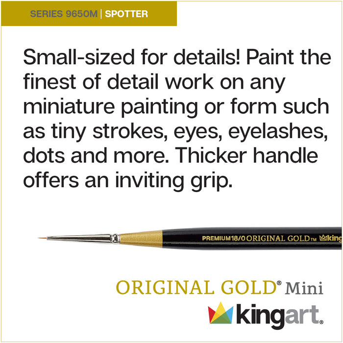 KINGART® Original Gold® 9650M Spotter Mini Handle Micro Detail Series, Premium Golden Taklon Multimedia Artist Brushes - Premium - KINGART