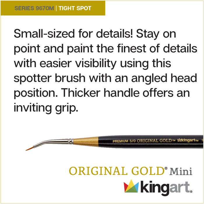 KINGART® Original Gold® 9670M Tight Spot Mini Handle Micro Detail Series, Premium Golden Taklon Multimedia Artist Brushes - Premium - KINGART