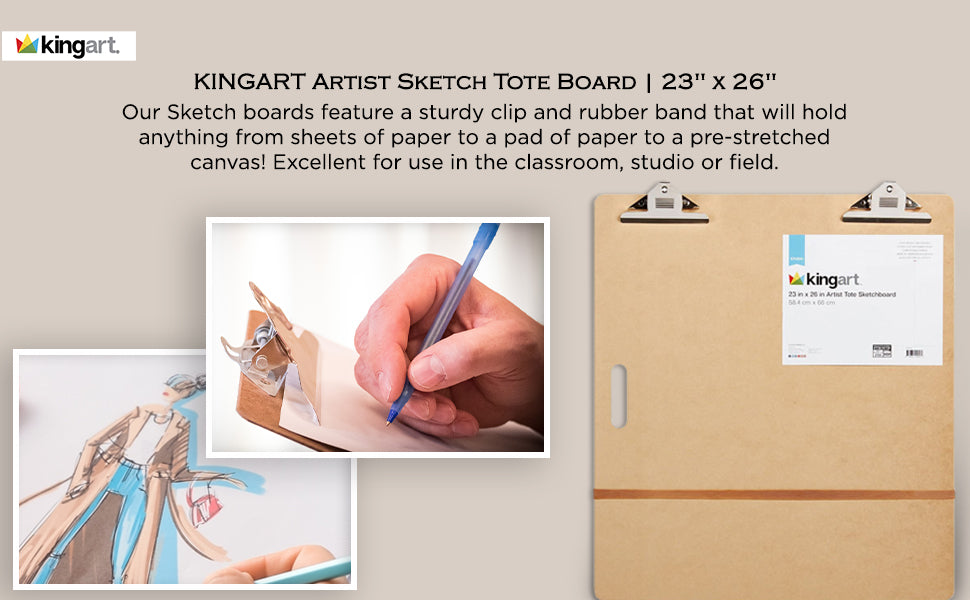 KINGART® Artist Sketch Tote Board 23" x 26" - Great for Classroom, Studio or Field Use