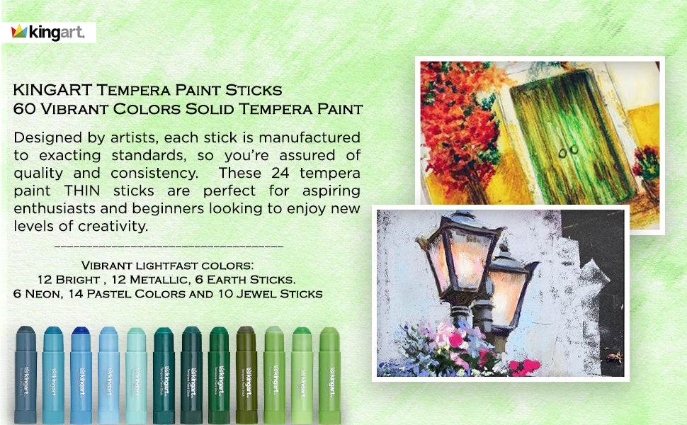 Tempera Paint Sticks, 60 Vibrant Colors for Kids, Super Quick Drying, Works Great on Paper Wood Glass Ceramic Canvas