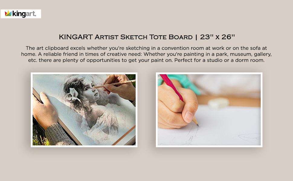 KINGART® Artist Sketch Tote Board 23" x 26" - Great for Classroom, Studio or Field Use