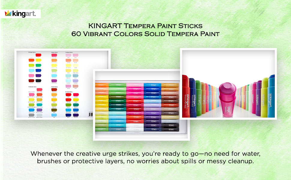 Tempera Paint Sticks, 60 Vibrant Colors for Kids, Super Quick Drying, Works Great on Paper Wood Glass Ceramic Canvas