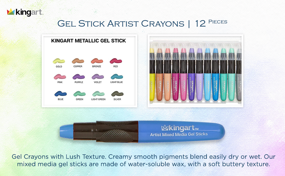 Gel Stick Artist Mixed Media Watercolor Crayons, Set of 12 Metallic Colors