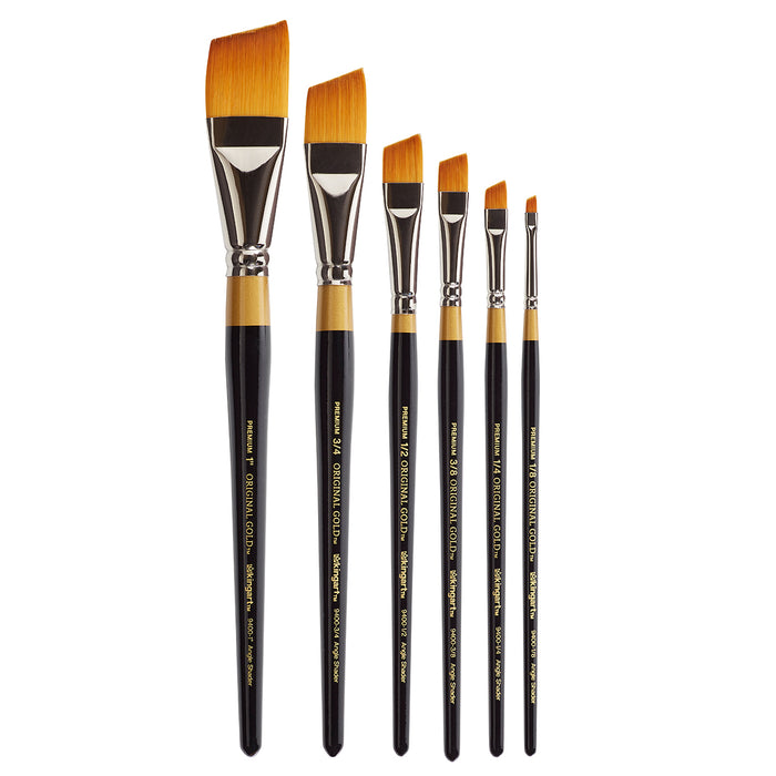 KINGART® Original Gold® 9400 Angle Shader Series, Premium Golden Taklon Multimedia Artist Brushes, Set of 5 - Premium - KINGART®