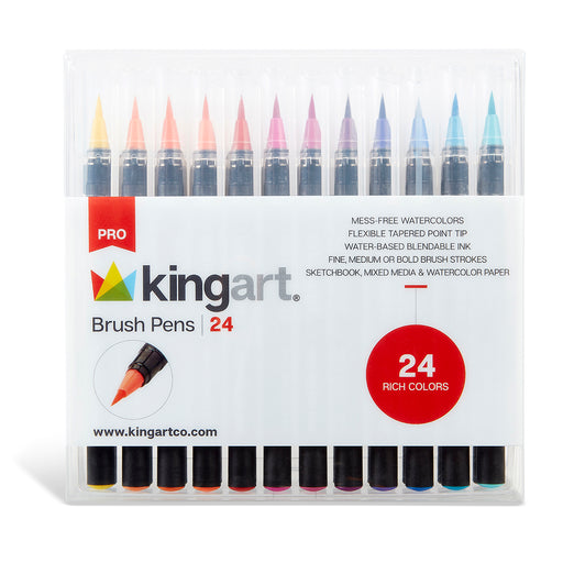 KINGART® PRO Real Brush Watercolor Marker Pens, 24 Colors, 0.5 mm Tip - Pro - KINGART®