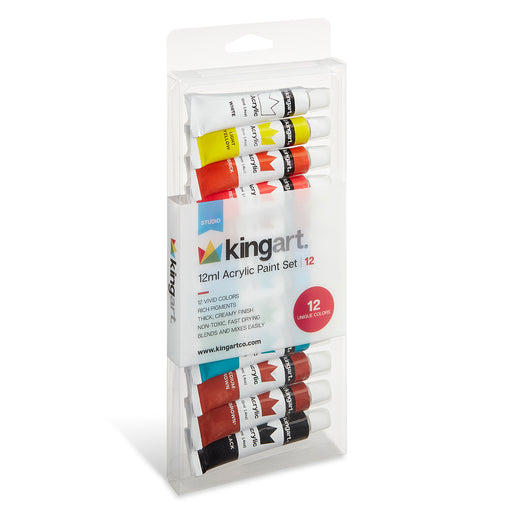 KINGART® Studio Acrylic Paint, 12ml (.4oz), Set of 12 Colors - Studio - KINGART®