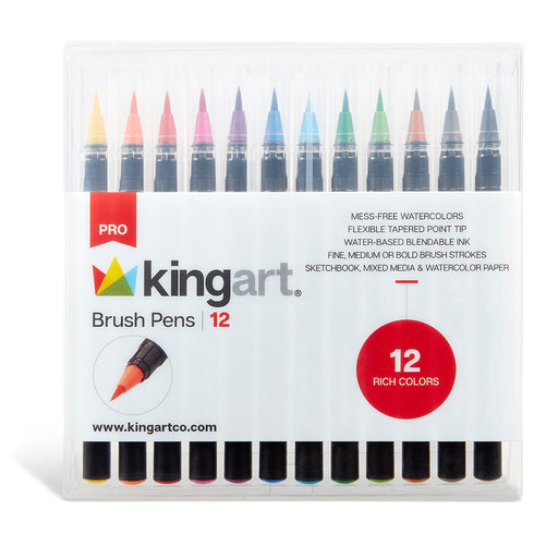 KINGART® Real Brush Watercolor Pens, Set of 12 Unique Colors for Creating Illustrations, Calligraphy, and Watercolor Effects - Pro - KINGART®