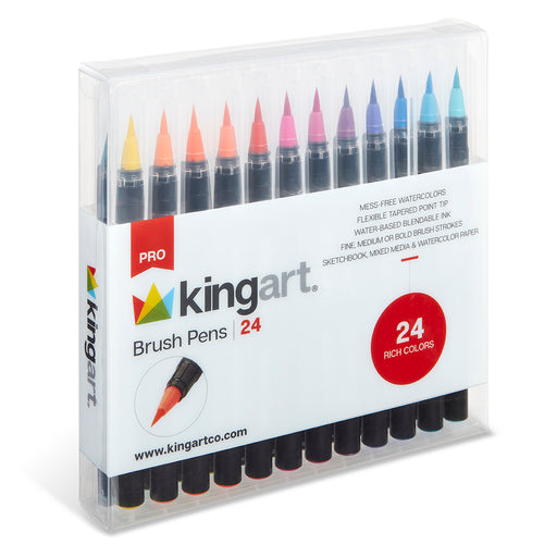 KINGART® PRO Real Brush Watercolor Marker Pens, 24 Colors, 0.5 mm Tip - Pro - KINGART®