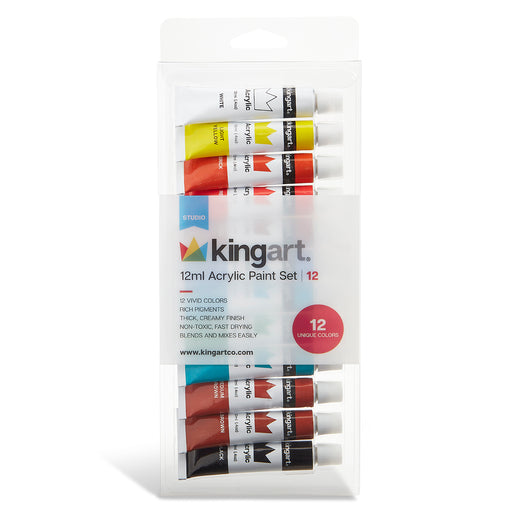 KINGART® Studio Acrylic Paint, 12ml (.4oz), Set of 12 Colors - Studio - KINGART®