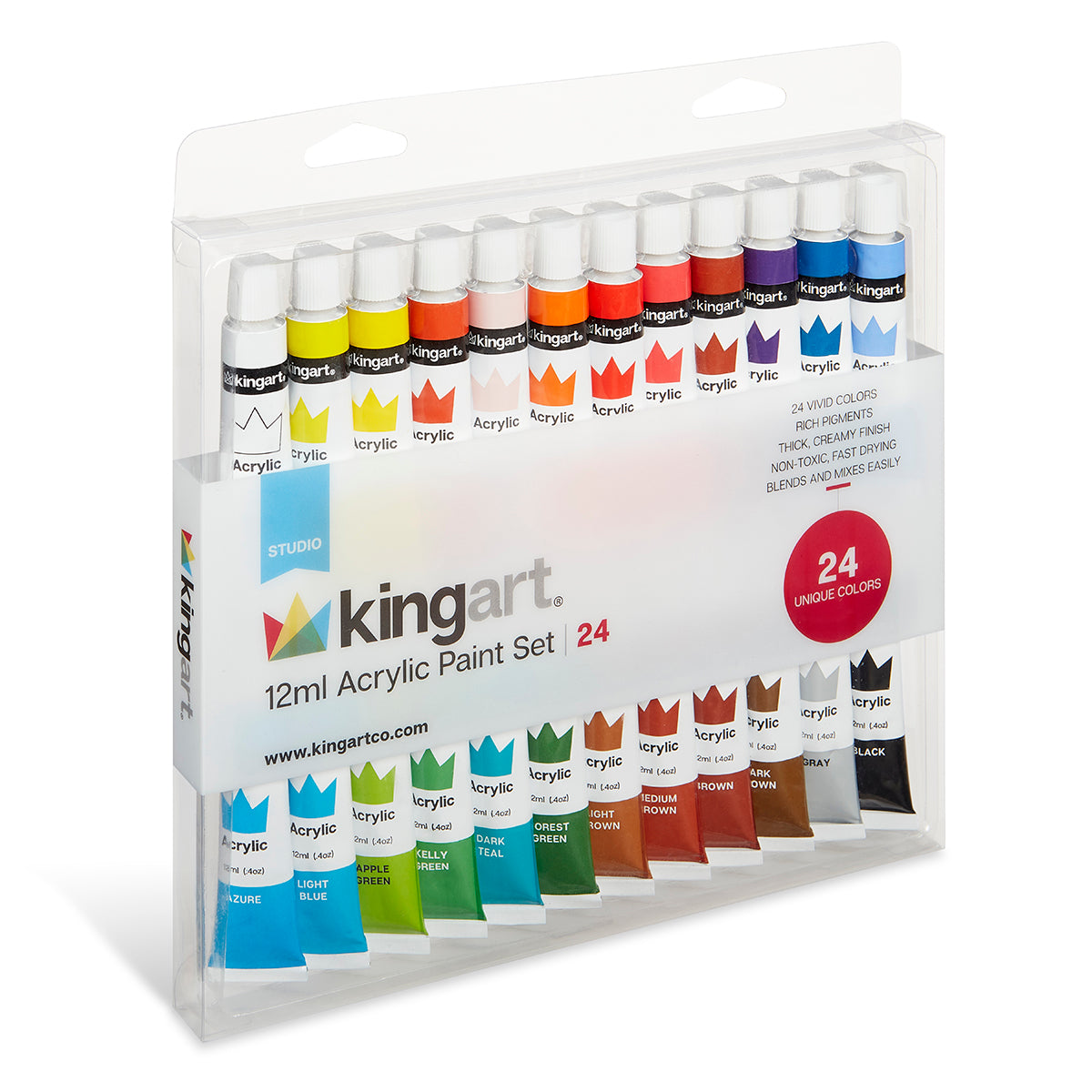 Kingart Studio Acrylic Craft Paint, 60ml (2oz) Bottle, Set of 36 Classic  and Vibrant Shades