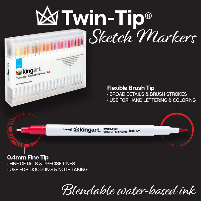 KINGART® Studio Twin-Tip™ Sketch Markers, Set of 60 Unique & Vivid Colors - Studio - KINGART