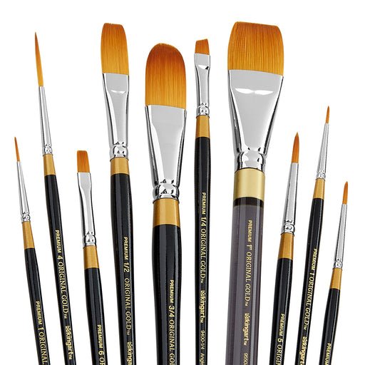 KINGART® Original Gold® Series, Golden Taklon Brushes, Gift Box, Set of 10 - KINGART