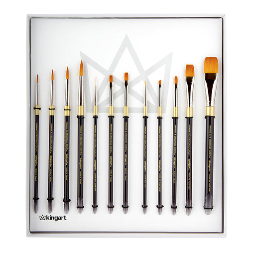 KINGART® Original Gold® Aqua Series, Golden Taklon Brushes, Gift Box, Set of 12 - KINGART