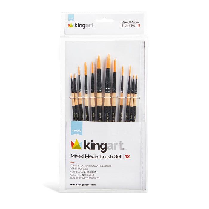 KINGART® Studio Mixed Media Synthetic Brushes, Set of 12 Rounds - KINGART