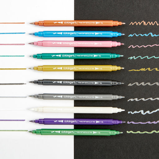 KINGART® Studio Twin-Tip™ Metallic Pens, Set of 10 Unique Vivid Colors - KINGART