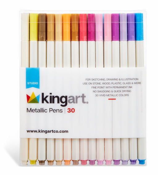 KINGART® Studio Metallic Marker Pens, Fine Point, Set of 30 Unique Opaque Colors - Studio - KINGART