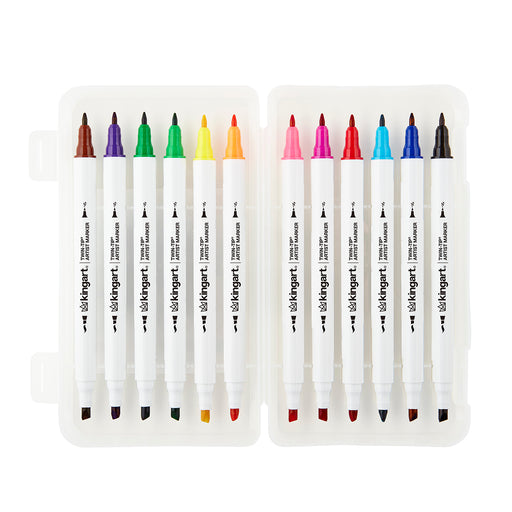 KINGART® Studio Twin-Tip™ Permanent Alcohol-Based Sketch Markers, Storage/Travel Case, Set of 12 Unique Colors - KINGART