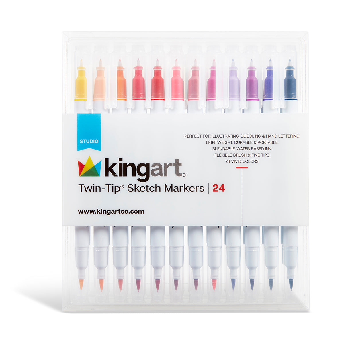 KINGART® PRO Twin-Tip™ 445 Series Brush Pen Art Markers, PASTEL Collection,  Set of 12 Unique & Vivid Colors