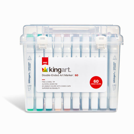 KINGART® PRO Double-Ended Sketch Markers, Chisel & Fine Tip, Alcohol-Based Ink, Storage Case, Set of 60 Unique Colors - KINGART