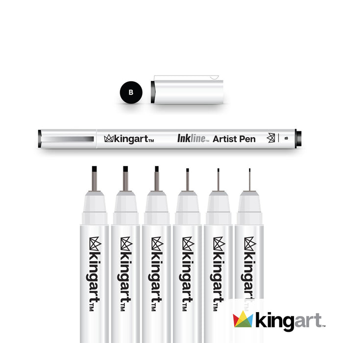 KINGART® Inkline™ Fine Line Art & Graphic Pens, Archival Black Japanese Ink, Set of 6 Assorted Nibs - KINGART