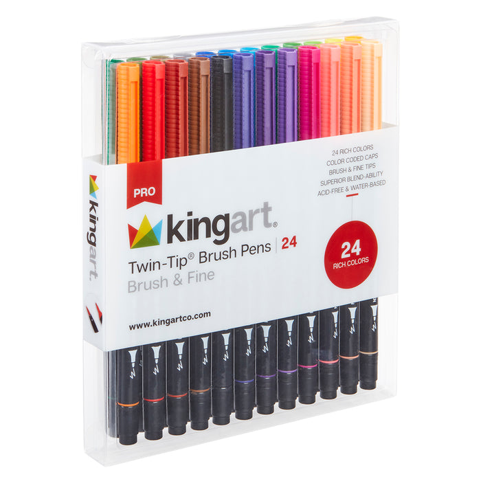 KINGART® PRO Twin-Tip™ 445 Series Brush Pen Art Markers, Set of 24 Unique & Vivid Colors - Pro - KINGART®