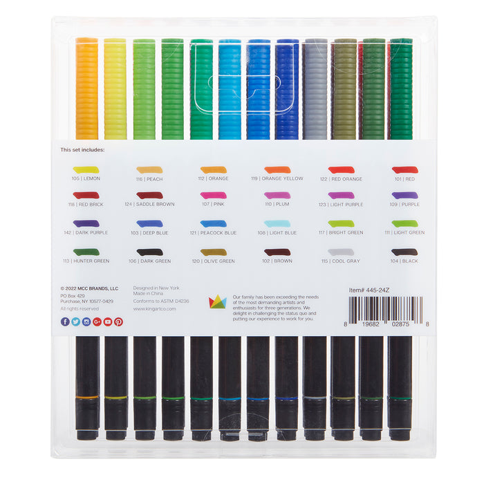 KINGART® PRO Twin-Tip™ 445 Series Brush Pen Art Markers, Set of 24 Unique & Vivid Colors - Pro - KINGART®