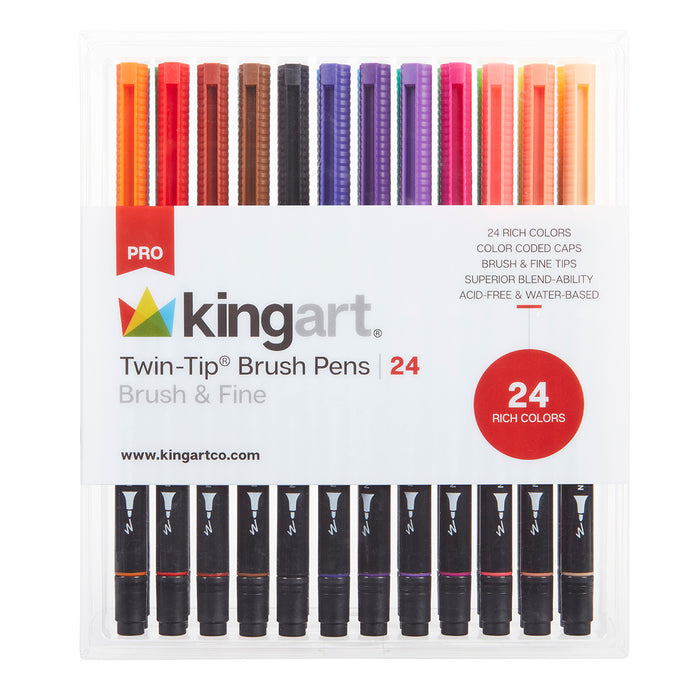 KINGART® PRO Twin-Tip™ 445 Series Brush Pen Art Markers, Set of 24 Unique & Vivid Colors - Pro - KINGART®