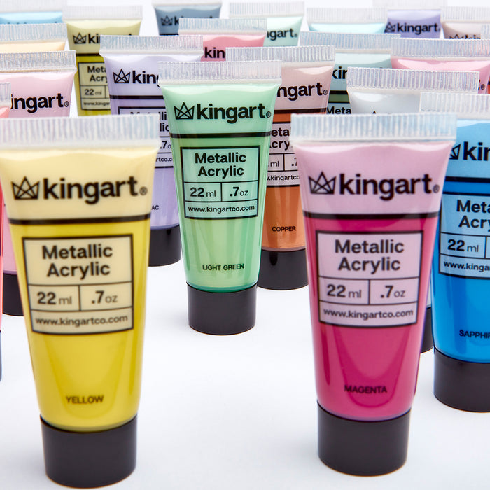 KINGART® PRO Artist Acrylic Paint, 22ml (0.74oz) Set of 24 Metallic Colors - KINGART