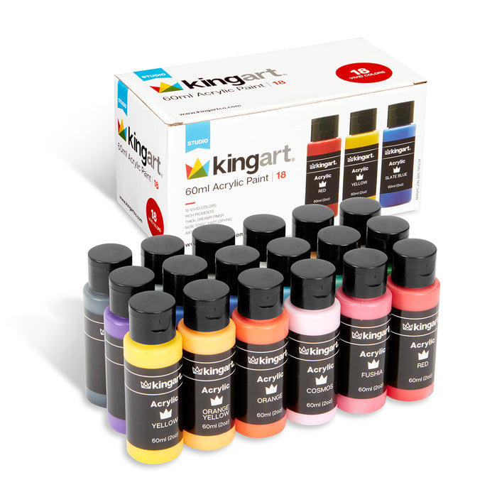 KINGART® Studio Acrylic Craft Paint, 60ml Bottle, Set of 18 Vibrant Colors - KINGART