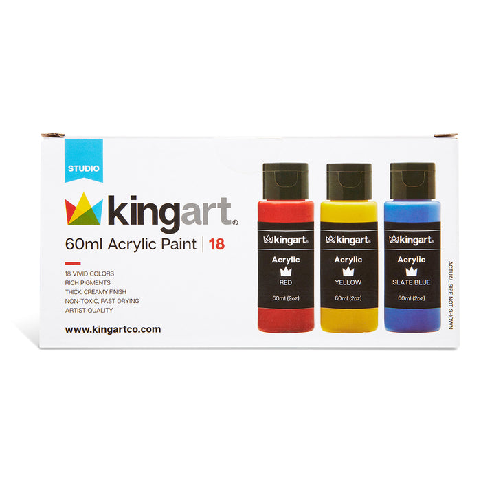 KINGART® Studio Acrylic Craft Paint, 60ml Bottle, Set of 18 Vibrant Colors - KINGART