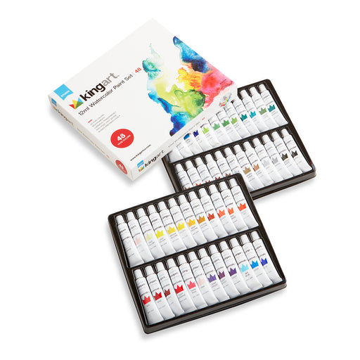 KINGART® Studio Watercolor Paint, 12ml (.4oz), Set of 48 Unique Colors - KINGART