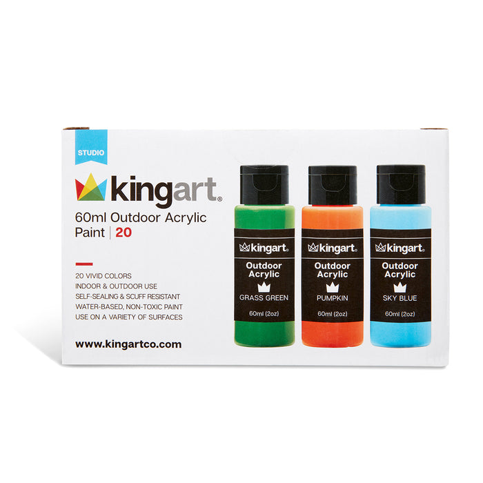 KINGART® Studio Outdoor Acrylic Paint, 60ml Bottle, Set of 20 Unique Colors - KINGART