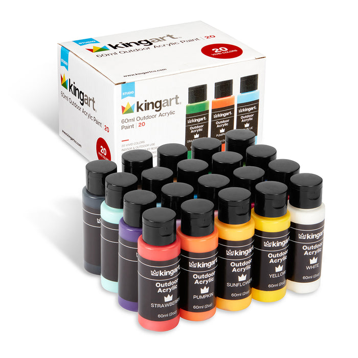 KINGART® Studio Outdoor Acrylic Paint, 60ml Bottle, Set of 20 Unique Colors - KINGART