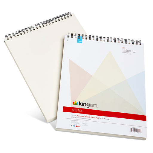 KINGART® Sketch Paper, Pack of 2, 11 x 14 Inches, 100-Sheet Pads, 60lb/90gsm, Spiral-Bound - Studio - KINGART®