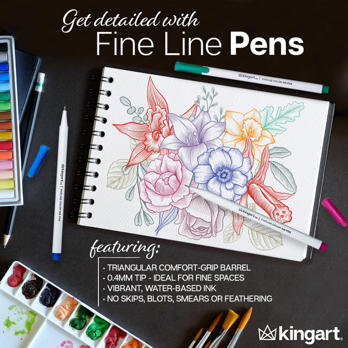 KINGART® Studio Fine Line Color Ink Pens, Set of 24 Unique Colors, Size 0.4 mm - Studio - KINGART®