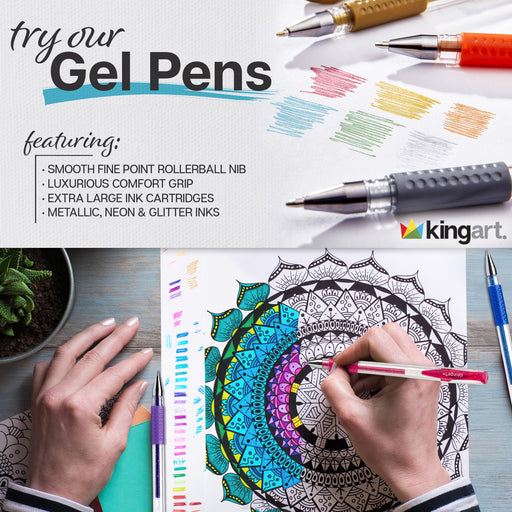 KINGART® Soft Grip Glitter Gel Pens, XL 2.5mm Ink Cartridge, Set of 80 Unique Colors - Studio - KINGART®