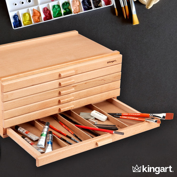 KINGART® Studio Wooden Artist Storage Box, 6-Drawer, Designed Storage for Art Materials, Natural Finish - Studio - KINGART®