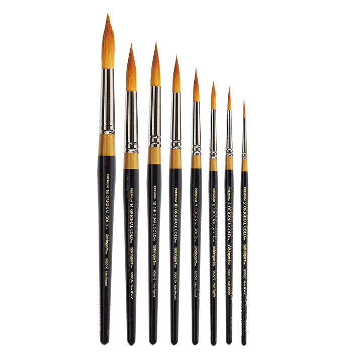 KINGART® Original Gold® Series, Golden Taklon Brushes, Gift Box, Set of 8 - KINGART