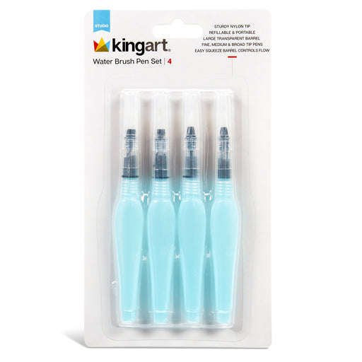 KINGART® Studio Water Brush Pens, Set of 4 Assorted Tips - KINGART