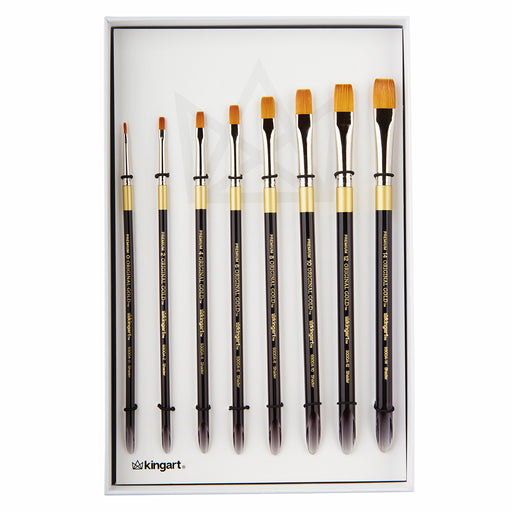 KINGART® Original Gold® Aqua Acrylic Handle Series, Premium Golden Taklon, Multimedia Artist Brushes, Gift Box, Set of 8 - KINGART