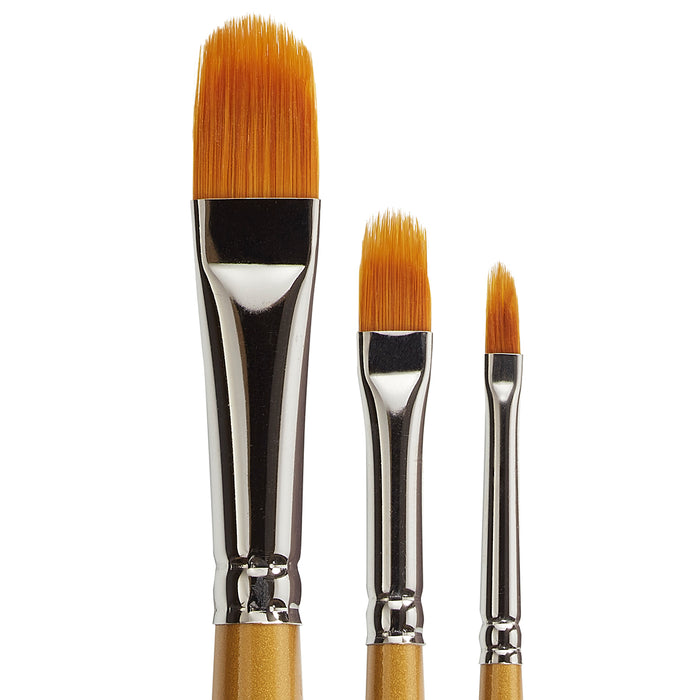 KINGART® Original Gold® 9520 Filbert Rake™ Series Premium Golden Taklon Multimedia Artist Brushes, Set of 3 - KINGART