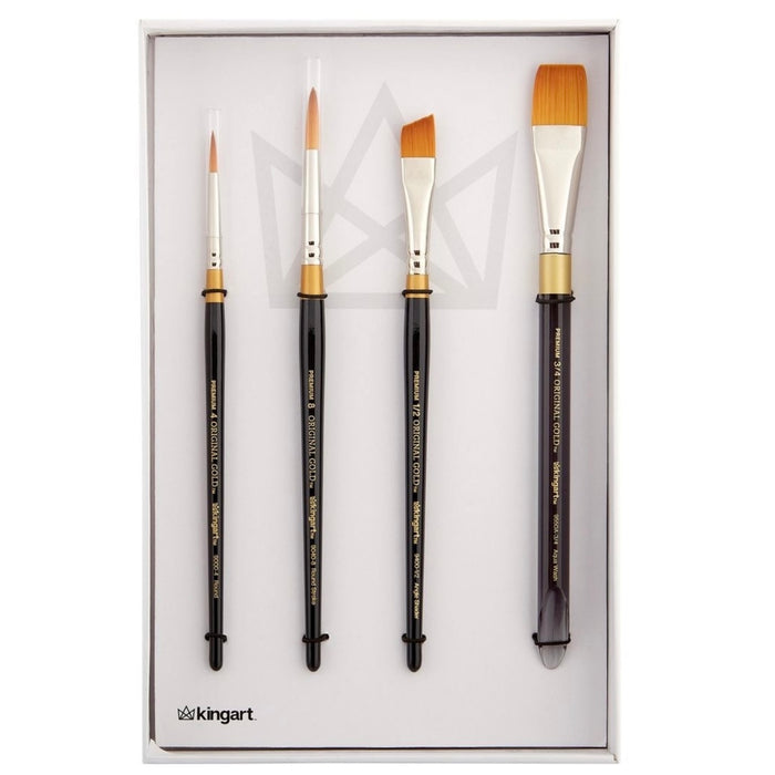 KINGART® Original Gold® Series, Golden Taklon Brushes, Gift Box, Set of 4 - KINGART