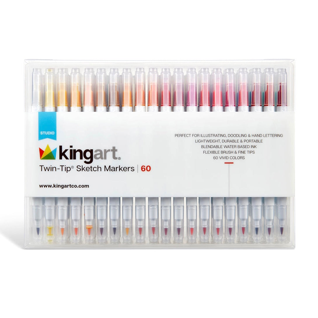 Kingart Pro, Twin-Tip Brush Pen Art Markers, Set of 48 Unique & Vivid  Colors 