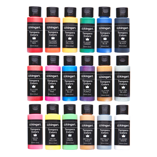 KINGART® Kids Tempera Paint, Washable, 60ml (2oz) Bottles, 18 Assorted Colors - KINGART