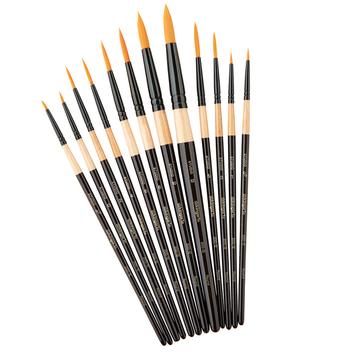 KINGART® Studio Mixed Media Synthetic Brushes, Set of 12 Rounds - KINGART