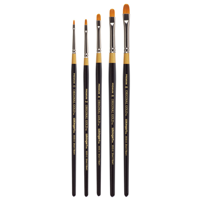 KINGART® Original Gold® 9510 Series, Golden Taklon Short Filbert, Set of 5 - Premium - KINGART®