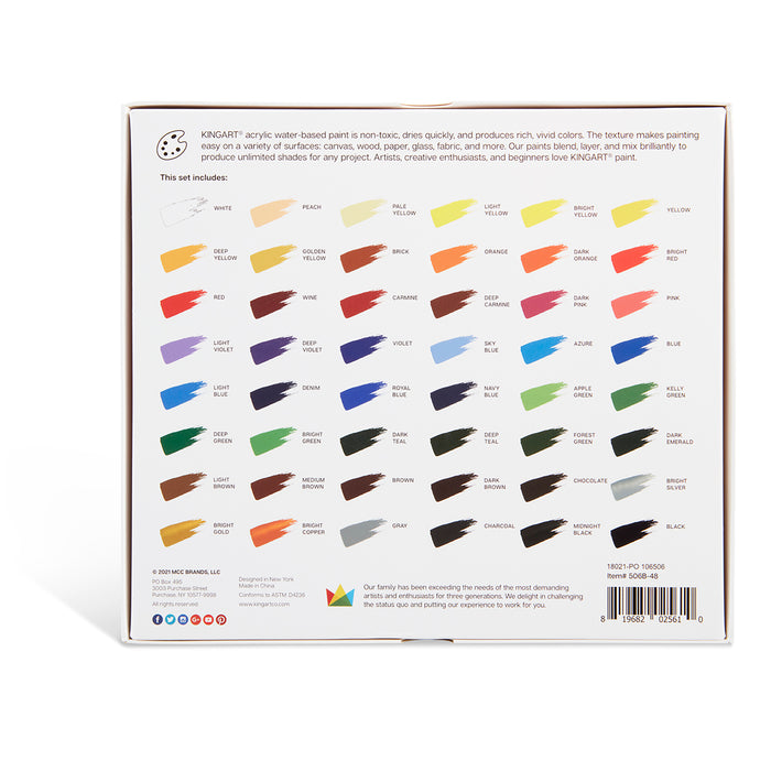 KINGART® Studio Acrylic Paint, 12ml (.4oz), Set of 48 Unique Colors - KINGART